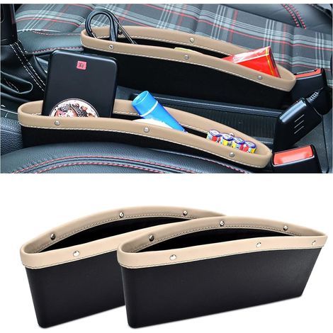 Car Seat Gap Storage Box, Adjustable Storage Pockets, Fills the Space on the Side of the Seat, Stores Items, Helps Reduce Driving Distractions (Beige) (1/5)