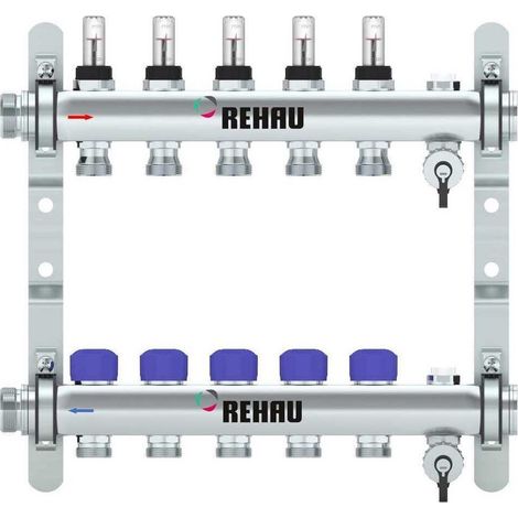 REHAU Verteiler HKV-D Easyflow Edelstahl 5 Kreise,mit Durchflussanzeige min/max, 13831501200 (1/5)