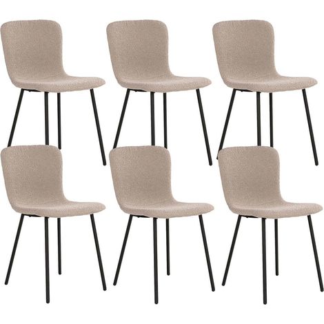 LASLO - Lot de 6 Chaises Tissu Bouclé Beige Pieds Métal Noir (1/5)