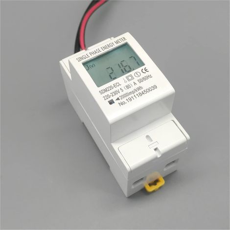 Moniteur d'énergie domestique intelligent 80A Din Rail monophasé deux fils LCD affichage numérique consommation d'énergie compteur électrique KWh AC 50Hz/60Hz Moniteur d'électricité en temps réel ( Co (1/5)