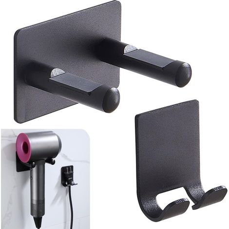 Noir Support pour Sèche-Cheveux, Espace Aluminium Support Mural Support Support pour Dyson Sèche-Cheveux avec Prise Holder Auto-adhésif (1/5)
