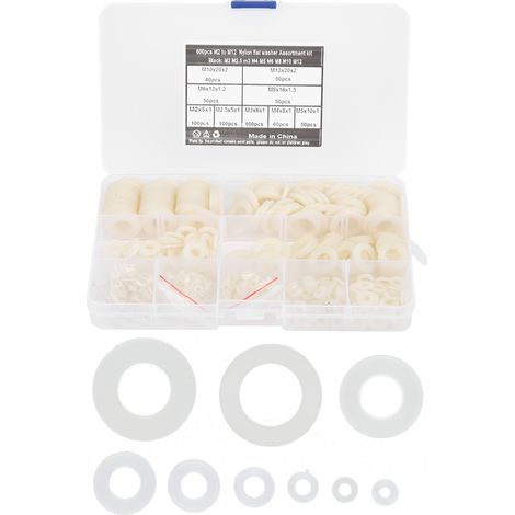 Kit d'assortiment de 600 rondelles plates en nylon blanc, 9 tailles, M2-M12
