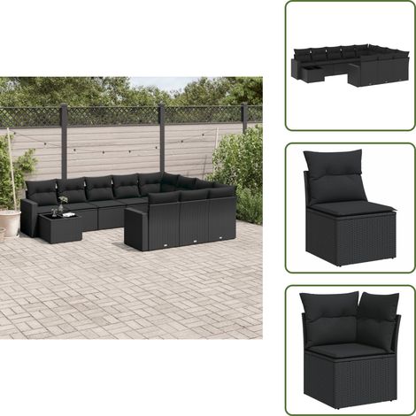 11-tlg. Garten-Sofagarnitur mit Kissen Schwarz Poly Rattan - Gartenmöbel Set - Outdoor Möbel - Rattan Gartenset - Lounge Set - Esstisch Set (1/5)
