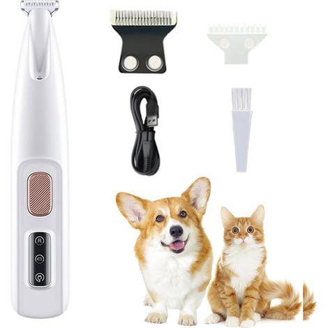 Tondeuse professionnelle 2 en 1 pour animaux de compagnie avec lumière LED et sabot de 18 mm pour chiens et chats, blanche (1/5)