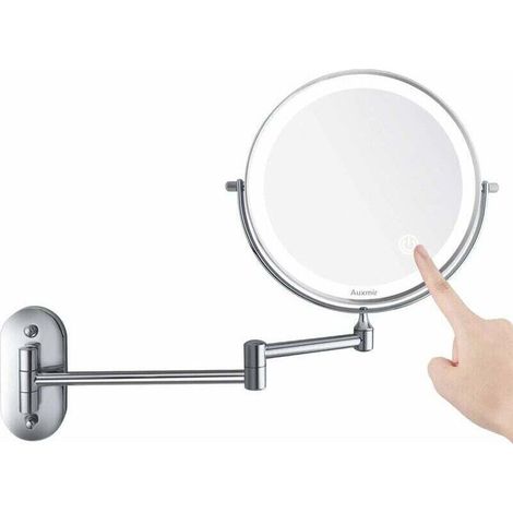 Miroir Grossissant Mural Miroir Cosmétique Mural Télescope, Miroir x10 Extensible, 360° Pivotant, Alimenté par 4 Piles AAA (Inclus) Idéal pour Salle de Bain (1/4)