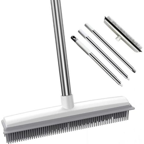 Balai en Caoutchouc à Manche Long avec Raclette, Ajustable Brosse de Sol 2en1 pour Tapis,Intérieur Extérieur de Pet Hair Nettoyage (1/4)