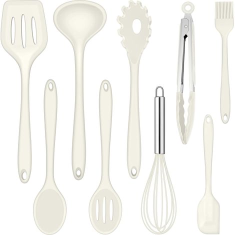 Juego de 9 utensilios de cocina de silicona que incluye batidor y pinzas con revestimiento antiadherente para hornear y cocinar. (1/5)