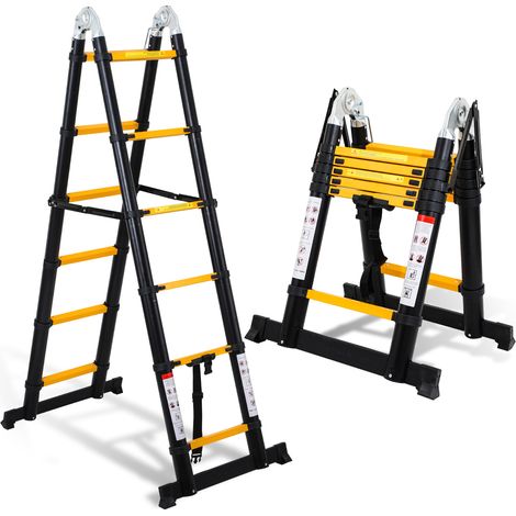 Randaco Escalera telescópica negra Pro 3,8 m 150 kg, patas antideslizantes