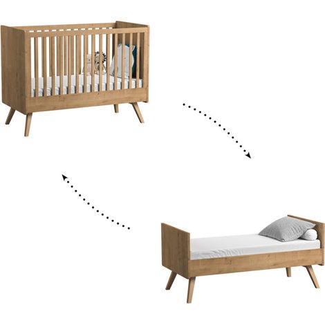 Lit évolutif bébé 70x140 cm – Bois aggloméré stratifié – Sommier réglable 3 hauteurs – Kit transformation inclus – Normes de sécurité EN 71-3 – VOX (1/4)