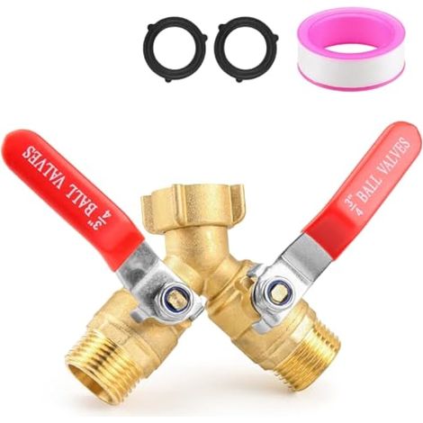 Répartiteur de tuyau 2 voies très résistant, connecteur de valve Y à filetage GHT de 1,9 cm avec longue poignée en acier inoxydable, répartiteur de tuyau d'arrosage en laiton pour arrosage extérieur (1/5)