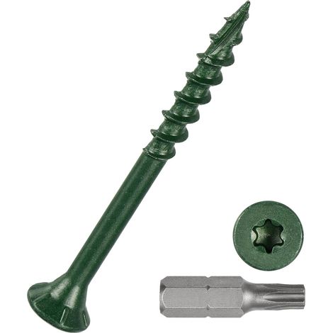 Lot de 120 vis de terrasse 8 x 2 pour terrasses, clôtures, cadres, fermes, meubles d'extérieur, vis à bois en acier au carbone avec revêtement époxy avec embout Torx T25, Vert (1/5)