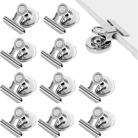 Lot de 10 aimants pour tableau magnétique, pinces magnétiques en métal robustes, aimants pour réfrigérateur, bureau, école, tableau magnétique et réfrigérateur (argenté) (1/5)