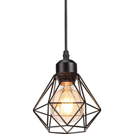 Lustre Suspension Industrielle Luminaire Suspension E27 Vintage Métal Forme Diamant Lampes de Plafond Abat-Jour Ø160mm Plafonnier Séjour Chambre Cuicine (1/5)
