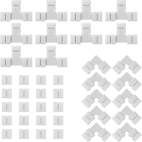 40PCS Connecteur Ruban LED 4 broches,Connecteur Rapides de Bande LED à 4 Broches Adaptateur en Forme L et T pour Strip LED SMD 5050 RGB de 8mm de Large (1/5)