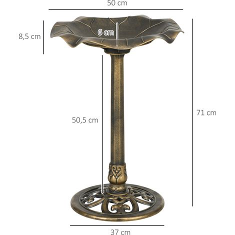 Bain d’oiseaux avec support 71 cm Bain d’oiseaux Réservoir à oiseaux Mangeoire à oiseaux Bassin à feuilles de lotus en bronze pour jardin et patio (1/5)