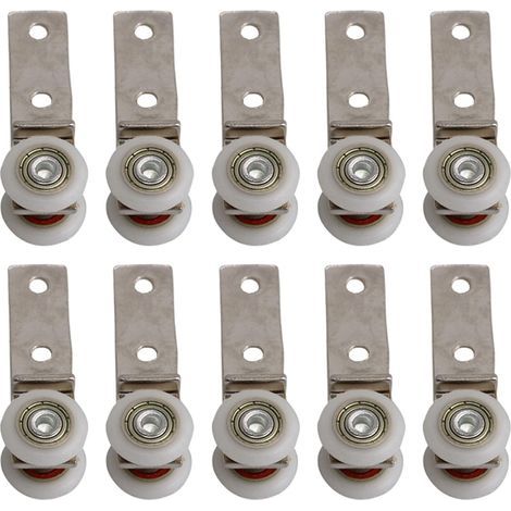 Lot de 10 poulies à roulement en métal pour conduits coudés de 2,5" x 0,75" avec deux roues en plastique pour armoires à portes et fenêtres coulissantes, espacement des trous de 20 mm