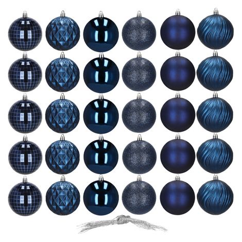 Bombki dell'albero di Natale 8 cm 30 pezzi blu scuro set natalizio