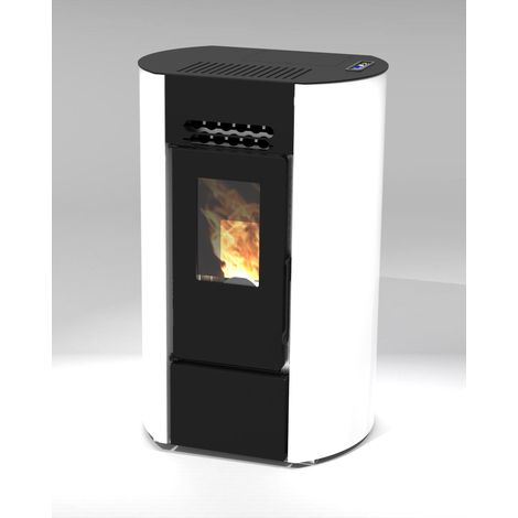 Poêle à granulés oval étanche - FIREMATIC O9 Blanc - Sans module wifi - Avec kit ventouse