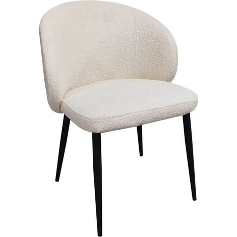 Chaise de repas tissu bouclette blanc écru et pieds métal – SYRACUSE (1/5)