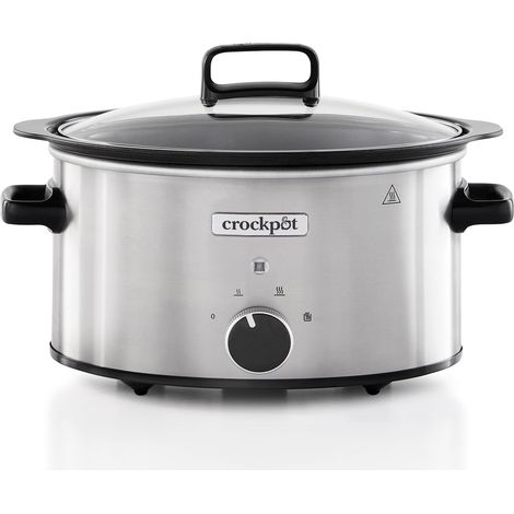 Crock-pot Pentola per Cottura Lenta, Slow Cooker, 3.5 Lt, fino a 4 Persone, Sizzle&Stew, Pentola interna in alluminio per rosolare sul fuoco, 2 Impostazioni Cottura e Funzione Warm, 210W max, Argento (1/5)