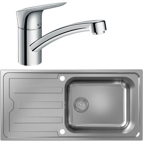 Evier 1 bac HANSGROHE S44 inox + robinet de cuisine HANSGROHE Logis M31 120 chromé
