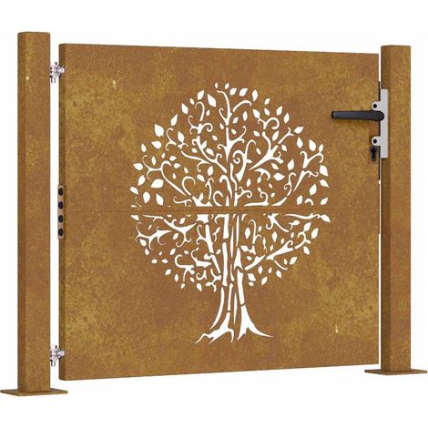 Puerta de jardín 105x80 cm de acero corten con diseño de árbol vidaXL