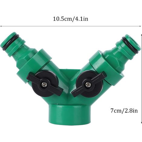 Gartenschlauchverteiler2-Wege-Schlauchkupplung mit Ventil,ABS-Gartenschlauchverteiler mit Bewässerungsregelventil, Wasserhahnadapter-Verteiler2-Wege-Schlauchkupplung mit Ventil (ABS, 10,5 cm, grün, 1 (1/5)