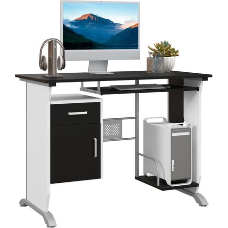 Bureau design en MDF noir et blanc 100x52x75 cm poste de travail informatique