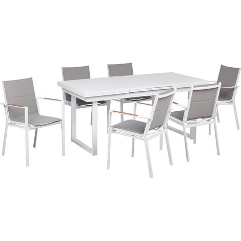 Conjunto de jardín de 6 plazas mesa extensible y sillas de aluminio gris Valcanetto/Busseto (1/5)