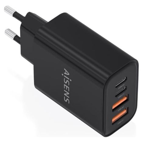 Cargador de Pared GaN Aisens A110-1028/ 2xUSB Tipo-C/ 2xUSB/ 32W/ Negro