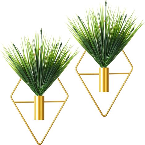 2 Pièces Jardinières Suspendues en Métal Vase Mural Géométrique avec Plante Artificielle Porte-Plante Suspendu Moderne Pot à Suspendre Géométrique pour Décoration (Or, Plante Aquatique)