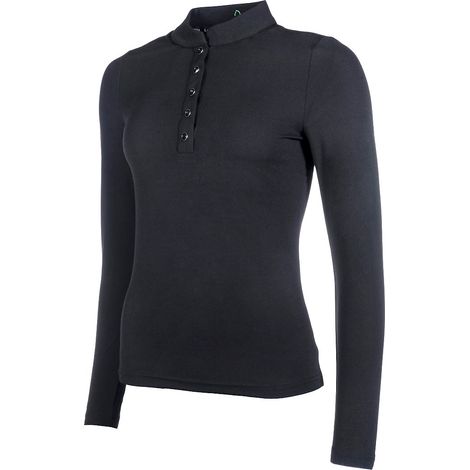 XXL, nero: Maillot technique d'équitation à manches longues modèle Livigno avec boutons sur le devant (1/5)