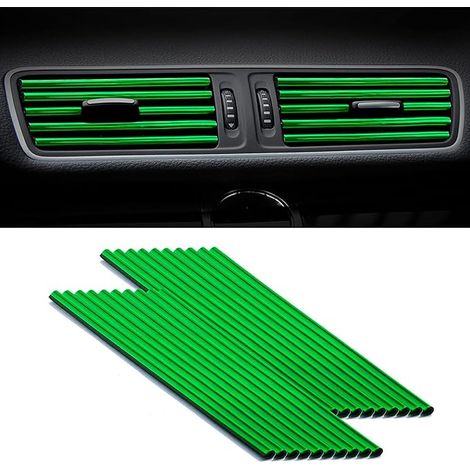 20 piezas de decoración de ventilación de aire de PVC para coche, 20 cm, tiras de bricolaje para interior de coche, decoración interior para todas las rejillas de ventilación rectas (verde) (1/5)
