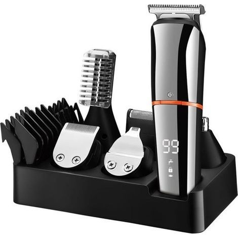 6-in-1 professional waterproof hair clipper and beard trimmer for men with 5 comb attachments, for complete face and body grooming. (1/4)