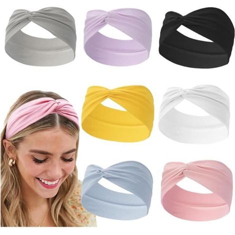 Bandeaux Sport - wj - 7Pcs - Élastiques Doux - Design à Nœud Torsadé - Couleurs Vives (1/4)