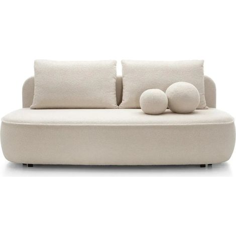 VICTOIRE - Canapé droit convertible tissu bouclette 2 places Beige (1/5)