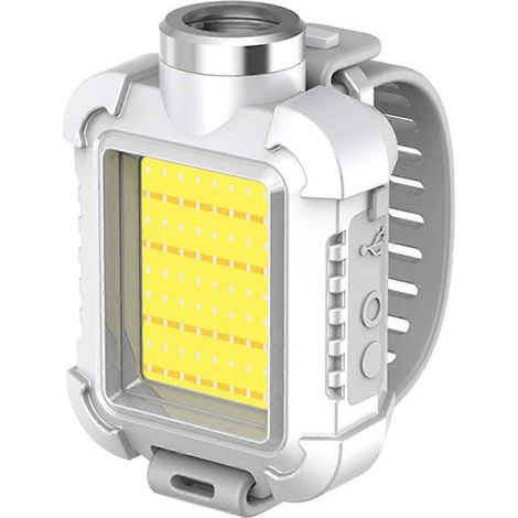 Wiederaufladbare LED-Taschenlampe fürs Handgelenk, wasserdicht (IPX5), 3 Leuchtmodi und SOS-Funktion. Ideal für Camping und Radfahren. Farbe: Weiß. (1/5)