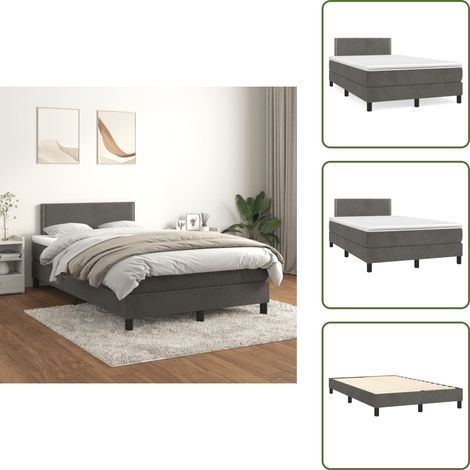 Boxspringbett mit Matratze Dunkelgrau 120x200 cm Samt - Samtbett - Boxspringbett - Doppelbett - Bettenrahmen - Hochwertige Matratze