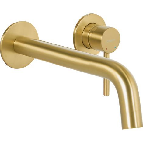 Grifo monomando de latón empotrado para lavabo en pared dorado Traful (1/5)