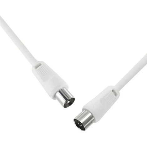 Câble d'Antenne TV Coaxial 10m, 75 Ohm, Fiche IEC à Prise, Blindé Pour DVB C, DVB T/T2, 4K UHD 2160p, FULL HD 1080p 3D, Couleur Blanc