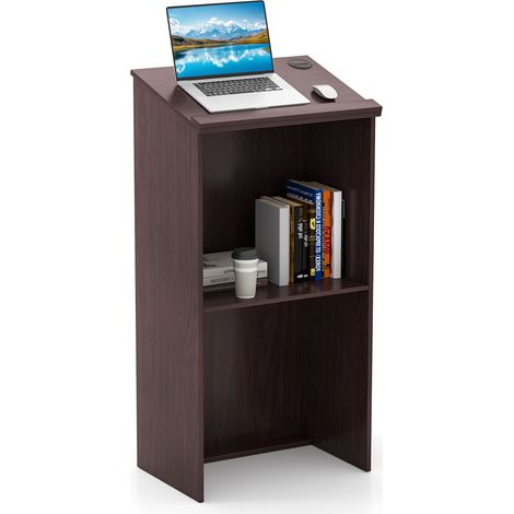 COSTWAY Podium Stand 117cm Hostess Stand for Speakers w/Storage Shelf-Brown