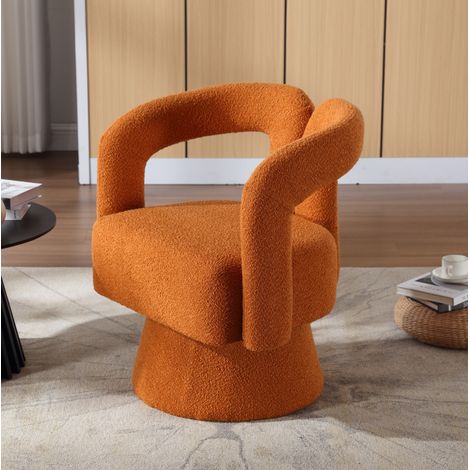 Fauteuil pivotant 360° 67x55x74 cm orange, assise en tissu peluche, base métal, MEUBLIV (1/5)
