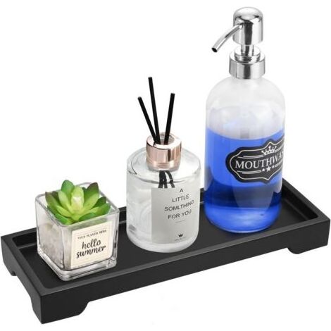 Plateau de rangement pour salle de bain, organiseur de comptoir pour bougies, savons, serviettes, parfums, bijoux, objets décoratifs, noir (1/5)