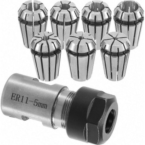 Lot de 7 pinces ER11 1-7mm, tiges de serrage avec support d'arbre moteur 5mm, extension ER11A pour tour outillage, jeu complet de collets de précision (1/5)