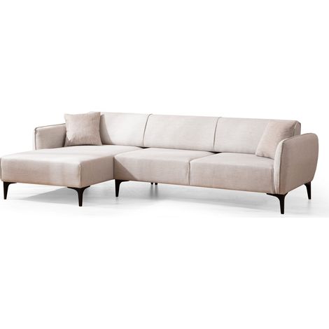 Canapé d'angle gauche tissu beige clair Bellano 270cm (1/5)