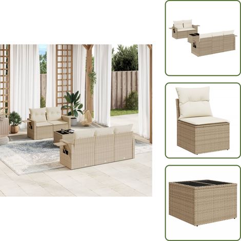 The Living Store 6-tlg. Garten-Sofagarnitur mit Kissen Beige Poly Rattan - Gartengestell - Gartenmöbel Set - PE-Rattan - Outdoor Möbel - Lounge Garnitur (1/5)