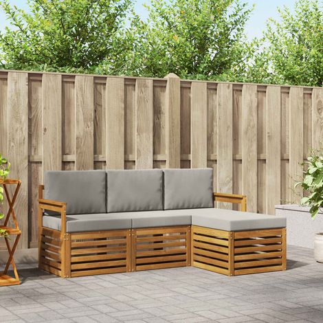 Outdoor-Sofagarnitur mit Kissen 4 pcs Natürlich und Hellgrau (1/5)
