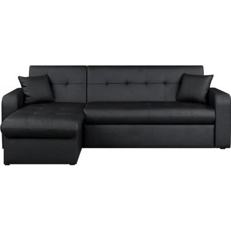 Canapé d'angle réversible convertible 3 places - Simili noir - Contemporain - L 235 x P 85 - 153 cm - ROMAN (1/5)