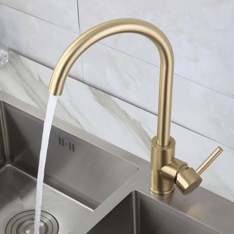 304 Stainless Steel Kitchen Faucet, Sink, Vegetable Washing Basin, Brushed Gold Large Curve, Household Hot and Cold Water Faucet - 304 Brushed Gold Large Curve
