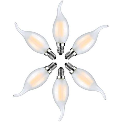 Lot de 6 Ampoule LED Flamme E14 4W Blanc Chaud 2700K-Ampoules Bougie à Filament pour Lustres-Verre Dépolie (1/4)